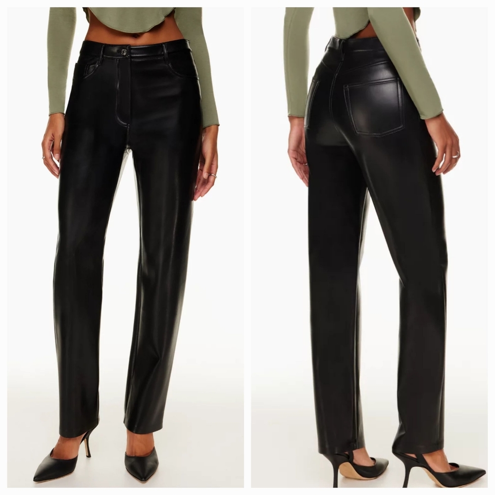 Aritzia Wilfred The Melina Black High Rise Faux Leather Pants size 14